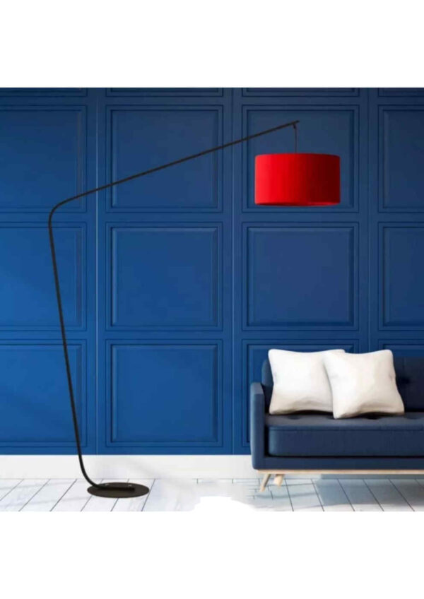 curved floor lamp with red shade