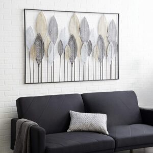 Casablanca Metal Wall Art: Elegant Champagne Brown Leaves Wall Decoration for Sophisticated Interiors