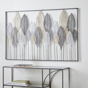 Casablanca Metal Wall Art: Elegant Champagne Brown Leaves Wall Decoration for Sophisticated Interiors