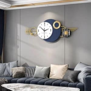 Nordic Modern Design Metal Wall Art: White Dial Clock with Deep Blue Background for Contemporary home Interiors.
