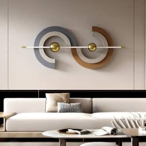 Yin Yang Metal Wall Art: Elegant Gold and Gray 3D Geometric Sculpture with Vertical Line for living room