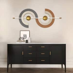 Yin Yang Metal Wall Art: Elegant Gold and Gray 3D Geometric Sculpture with Vertical Line for living room