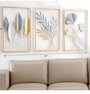 Three Gold-Framed Wall Decor Leaf Wall Hanging Decoration, Set of 3 for Living Dining Bedroom Office Hall Entryway Cafe & Hotels